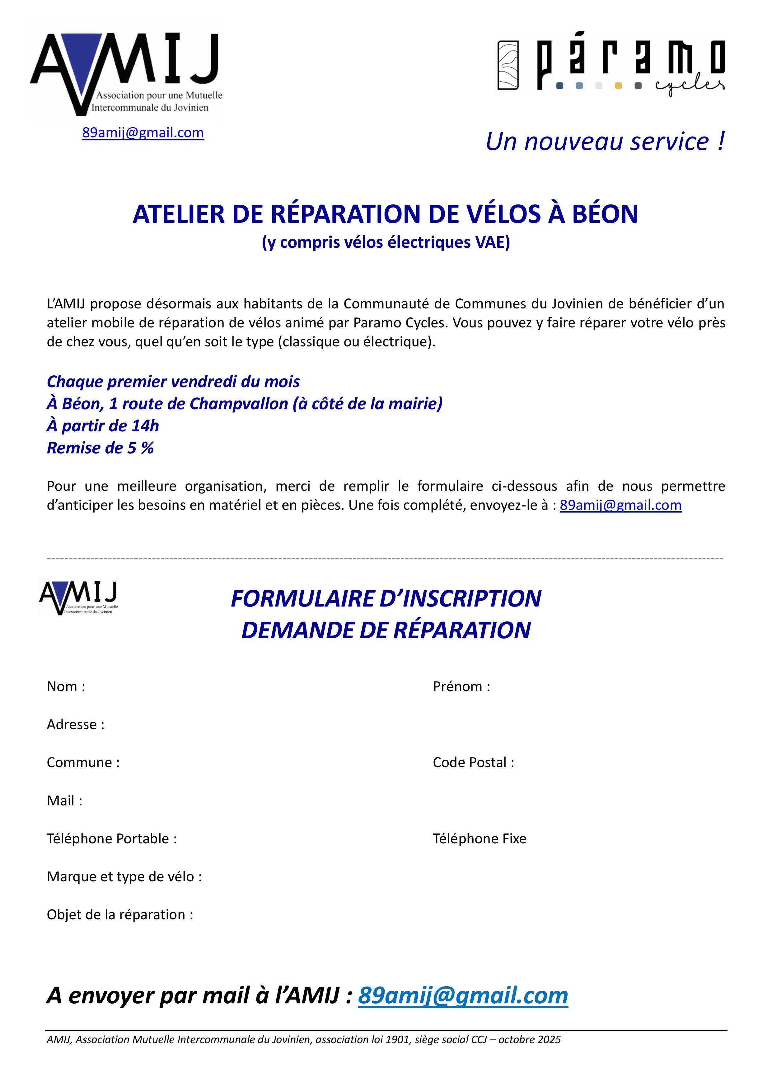 ATELIER DE RÉPARATION DE VÉLOS À BÉON